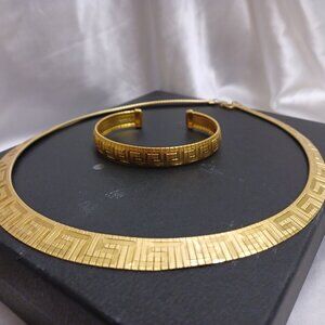 Beautiful 14k Gold and Bronze Necklace and Bracelet Greek Exotic Large Loose Fit